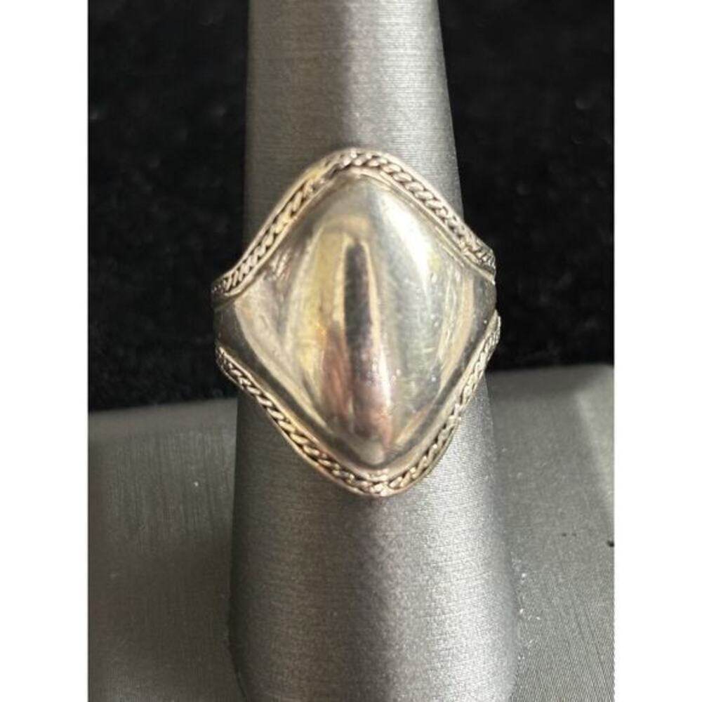 Estate Signed Sterling Silver Chased Ring Sz 8 NF 925